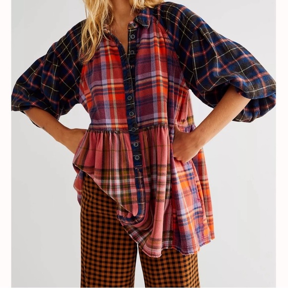 Free People Moon Bay Plaid top